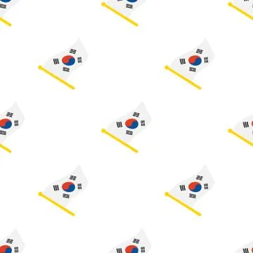 Seamless pattern with flags of South Korea on flagstaff on flagstaff Stock Illustration