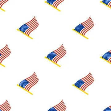 Seamless pattern with flags of United States on flagstaff on flagstaff Illustrazione stock