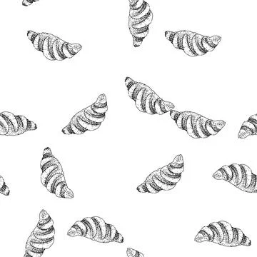 Seamless pattern flaky croissant sketch hand drawn Illustrazione stock