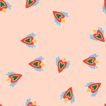 Seamless pattern flame mexican heart cartoon vector Stock Illustration