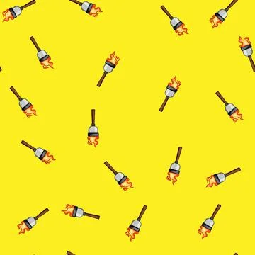Seamless pattern flame torch fire cartoon vector Stock Illustration