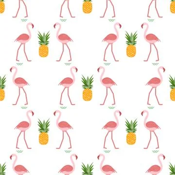 Seamless pattern with flamingo and pineapples. 스톡 일러스트