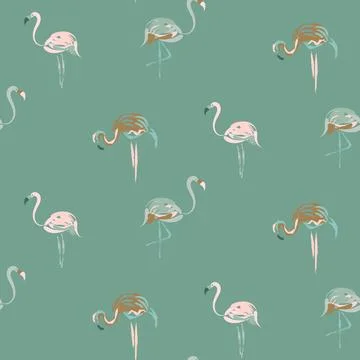 Seamless pattern of flamingo, stylized green background wallpaper Stock Illustration