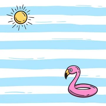 Seamless pattern with flamingo swimming ring, sun Stock Illustration