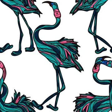 Seamless pattern with flamingo on white background. Stock Illustration