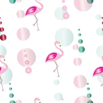 Seamless pattern with flamingos and abstract bubbles vector 스톡 일러스트