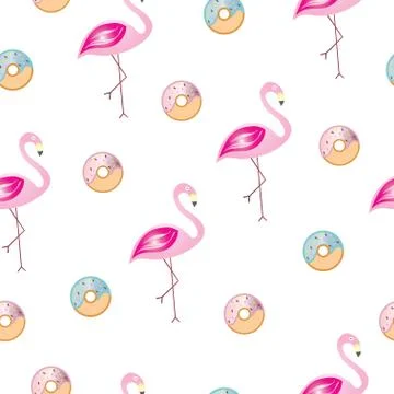 Seamless pattern with flamingos and donuts vector Illustrazione stock