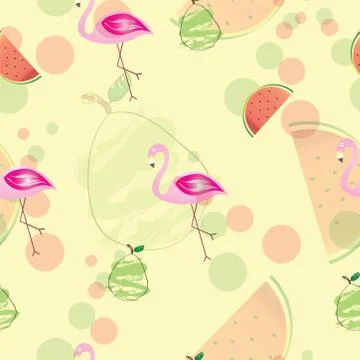 Seamless pattern with flamingos - pears and watermelons vector Illustrazione stock