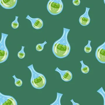 Seamless pattern with flasks on a green background Stock Illustration
