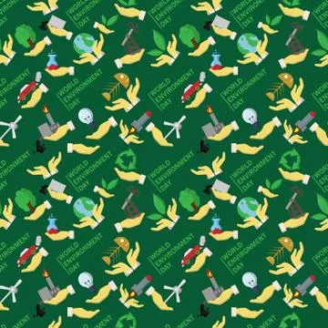 Seamless pattern flat 1  of elements for design palm holds various items of h Illustrazione stock