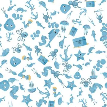 Seamless pattern flat 7 illustration on the theme of marine life, underwater Stock Illustration