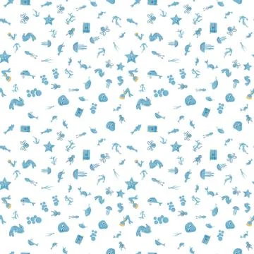 Seamless pattern flat 8 illustration on the theme of marine life, underwater イラスト素材