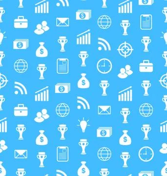 Seamless Pattern with Flat Business and Financial Icons, Repeating Wallpaper Stock Illustration