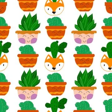 Seamless pattern. Flat cacti houseplant background. Cactus fabric pattern, cu イラスト素材