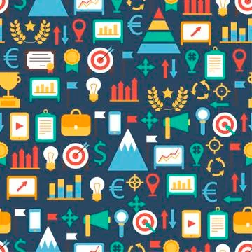 Seamless pattern of flat colorful business and finance infographic design Stock Illustration