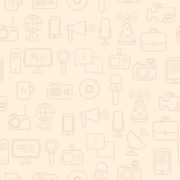 Seamless pattern of of flat colorful vector journalism icons. Mass media. Stock Illustration