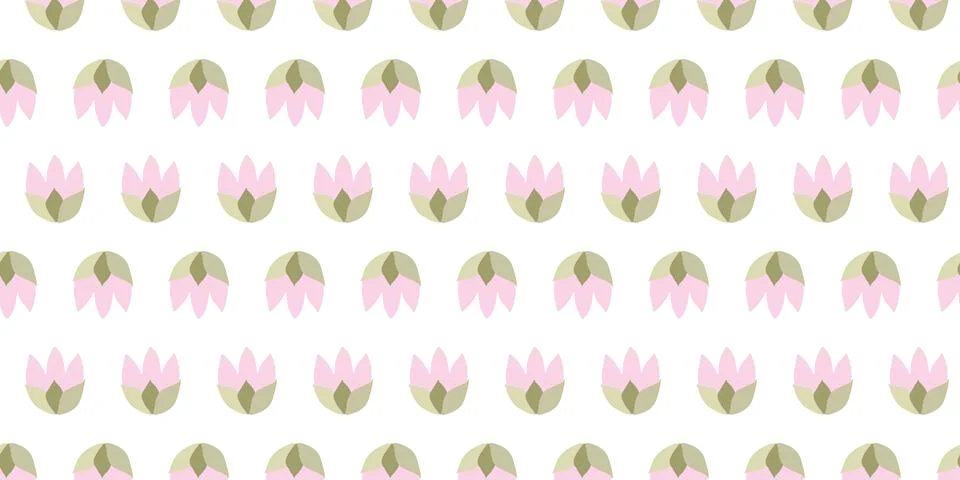 Seamless pattern with Flat cute Pink tulips Heads. Vector Endless texture for Stock Illustration