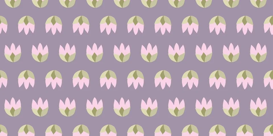 Seamless pattern with Flat cute Pink tulips Heads. Vector Endless Backgroun.. Stock Illustration