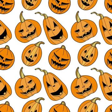 Seamless pattern flat drawings, halloween pumkin vector Stock Illustration