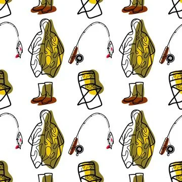 Seamless pattern flat drawings of hiking, camping vector Stock Illustration