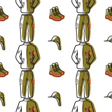 Seamless pattern flat drawings of hiking, camping vector Stock Illustration