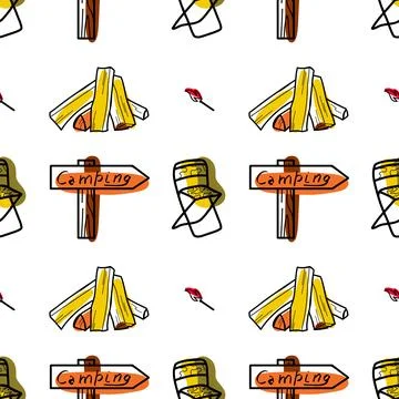 Seamless pattern flat drawings of hiking, camping vector Illustrazione stock