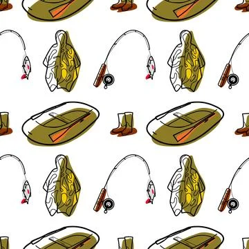 Seamless pattern flat drawings of hiking, camping vector Stock Illustration