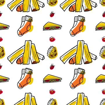 Seamless pattern flat drawings of hiking, camping vector Stock Illustration