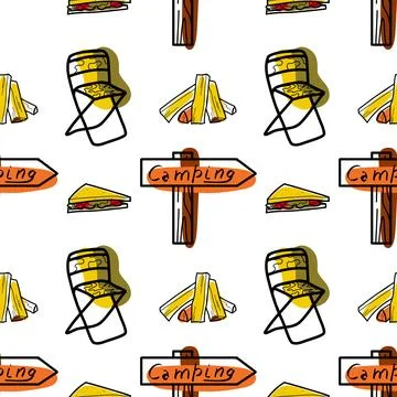 Seamless pattern flat drawings of hiking, camping vector Stockillustratie