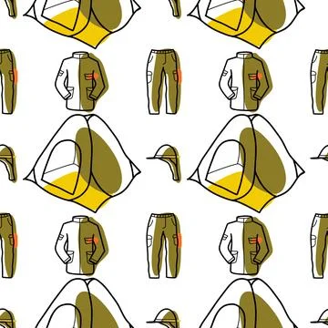 Seamless pattern flat drawings of hiking, camping vector Stock Illustration