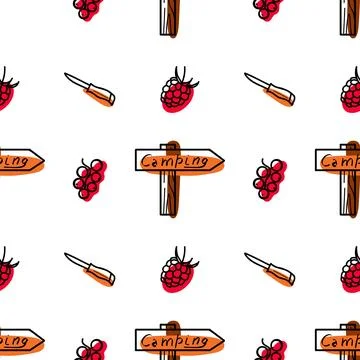 Seamless pattern flat drawings of hiking, camping vector Stock Illustration