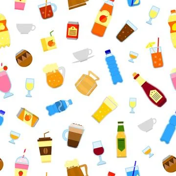 Seamless pattern with flat drinks. Stock Illustration