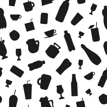 Seamless pattern with flat drinks. Stock Illustration