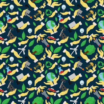 Seamless pattern flat of elements for design palm holds various items of huma イラスト素材