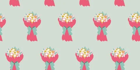 Seamless pattern with Flat Flower Bouquet. Floral art prints. Vector illust.. Stock Illustration