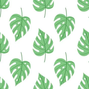 Seamless pattern with flat green monstera leaves. Ideal for textile prints, eco Illustrazione stock