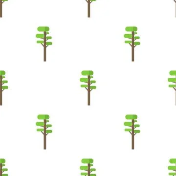 Seamless pattern with flat green tree icon on white background. Vector. Stock Illustration