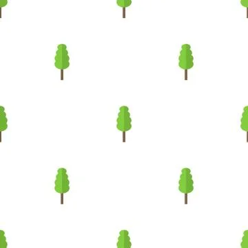 Seamless pattern with flat green tree icon on white background. Vector. Stock Illustration