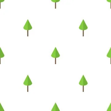 Seamless pattern with flat green tree icon on white background. Vector. Illustrazione stock