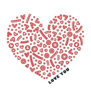 Seamless pattern with flat heart shapes. Vector romantic minimalistic repeata Stock Illustration