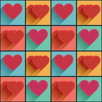 Seamless pattern with flat long shadow hearts Stock Illustration