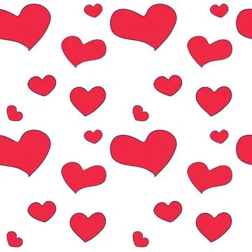 Seamless pattern of flat red hearts isolated on white background Stock Illustration