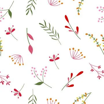 Seamless pattern. Flat spring flowers on a white background.  For fabrics, .. Stock Illustration
