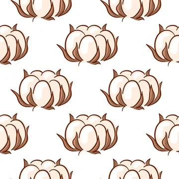 Seamless pattern with flat style cotton bolls. Soft illustration on white Stock Illustration