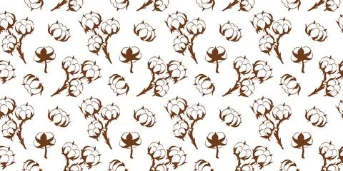 Seamless pattern with flat style cotton flower. Background for textile print Stock Illustration