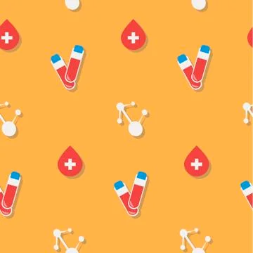 Seamless pattern in a flat style with drop blood and test tube Illustrazione stock