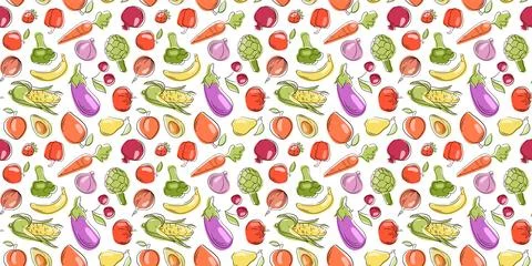 Seamless pattern with flat style vegetable, cabbage, artichoke, broccoli, corn Stock Illustration