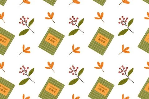 Seamless pattern. Flat vector with colorful set of school or office supplies Stock Illustration