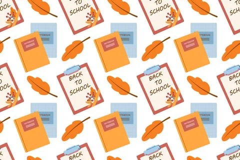 Seamless pattern. Flat vector with colorful set of school or office supplies Stock Illustration