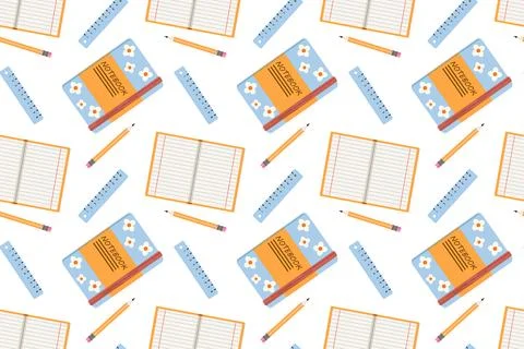 Seamless pattern. Flat vector with colorful set of school or office items イラスト素材